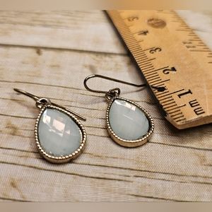 [Aqua Gemstone] Tear Drop Hook Earring ⭐️ Gold Toned Rim